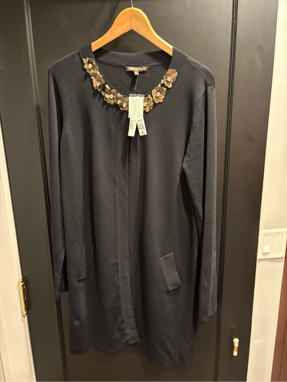 Adrienne Vittadini Long-Sleeve cardigan Gold Metal floral diamond nwt 138 large